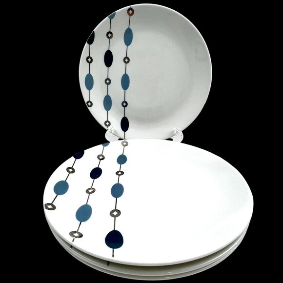 Pier 1 Beaded Garland Salad Dessert Plates Set of 4 Porcelain White Blue - Picture 1 of 9